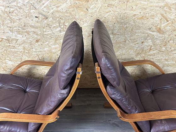 Image 1 of 2x 60s 70s Easy Chair poltrona in pelle Westnofa Norvegia Mid Century