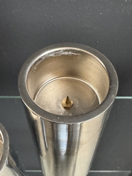 Image 1 of Bougeoirs cylindres chromés années 80