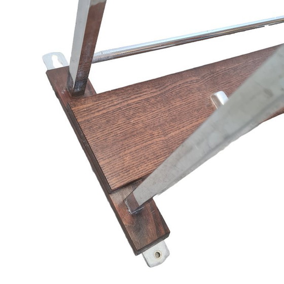 Image 1 of Vintage chromen en houten wandkapstok, jaren 70