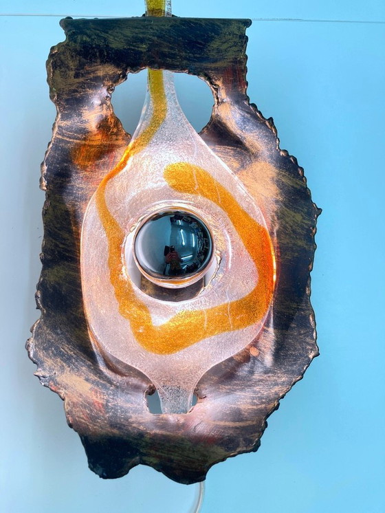 Image 1 of Lampada da parete brutalista in metallo e vetro design anni '60-'70