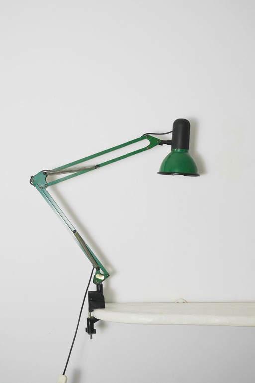  Fase Architect Desk Lamp 1980s Spanish Adjustable Swing Arm Green Lamp Vintage Clamp Task Light Mid Century Industrial Lighting