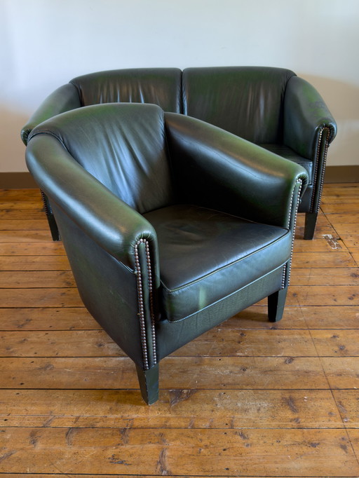 Sièges en cuir vert Chesterfield