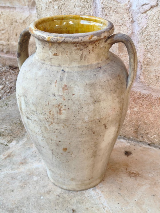 Image 1 of pot en terre cuite émaillée ancienne – pot à olives vintage