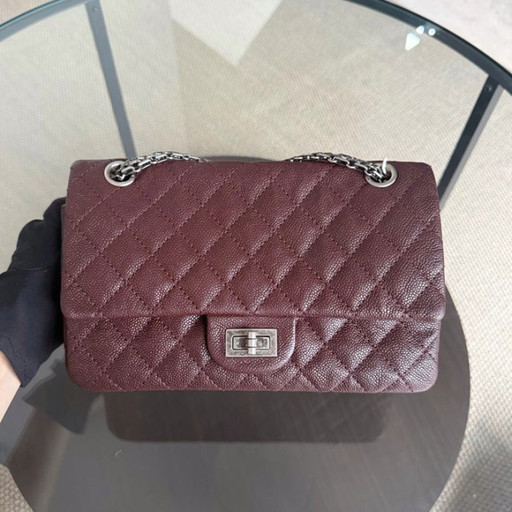 Chanel 2.55 Reissue 225 - 24CM Caviar trapuntato Borgogna Marrone Rutenio Hardware Argento Serie 16