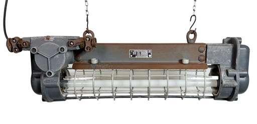 Grijze industriële hanglamp met buisconstructie van Elektrosvit, jaren 70.