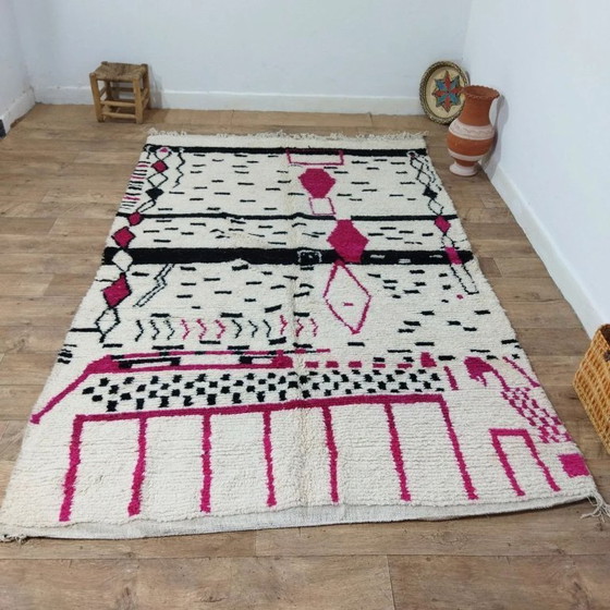 Image 1 of Amaizing Modern Berber Rug XXL – Pink & Black Wool Handcrafted (284 × 178 cm)