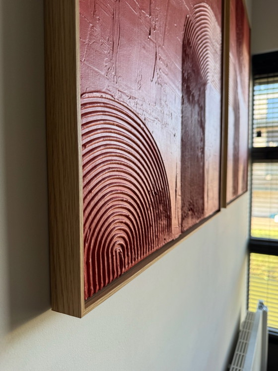 Le Duo Terracotta | Set mit 2 handgemachten Gemälden 60x80 cm, Gemälde & Zeichnungen, Leinwand, Holz, Rot (Foto 2 von 6)