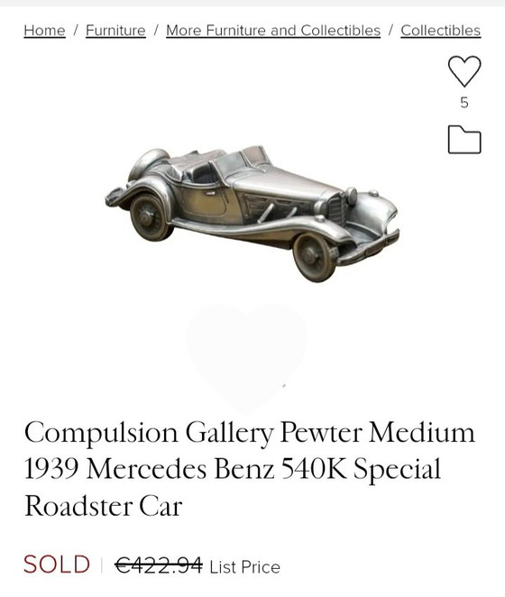 Image 1 of Modellino da scrivania Mercedes Benz 540K in latta e peltro, anno 1939.