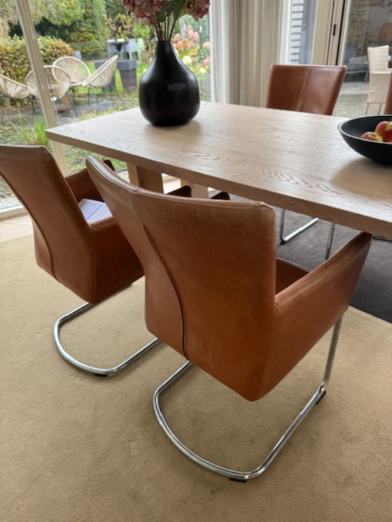 Image 1 of 6 x eetkamerstoel cognackleur - leer