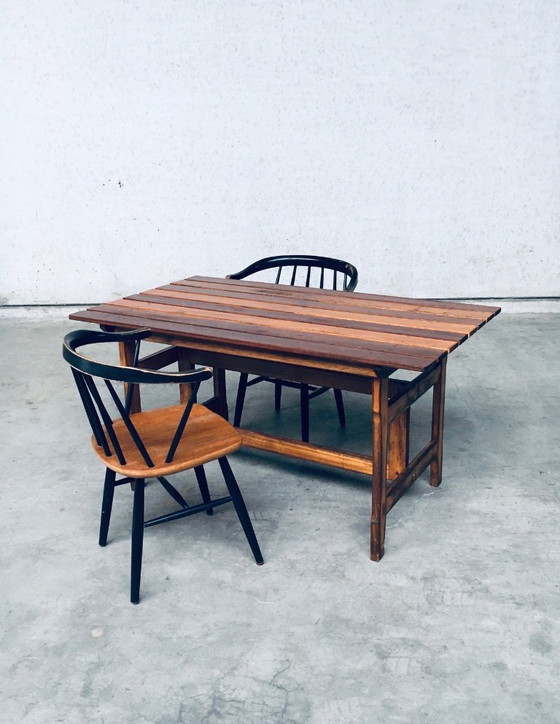 Image 1 of Table de jardin ou de cuisine en bois patiné, design années 1970