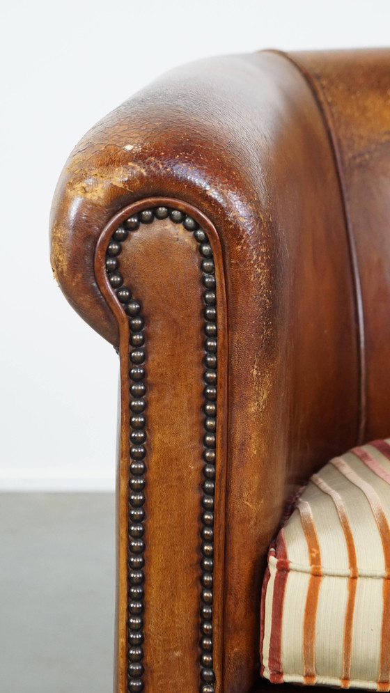 Image 1 of Vintage Cognac-Kleurige Clubfauteuil Gemaakt van Schapenleer