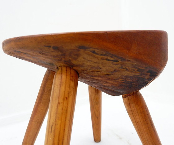 Image 1 of Vintage stool carved with organic shapes – Solid wood, 1960s