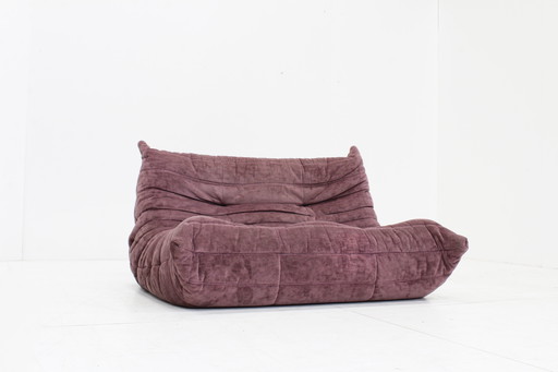 Vintage Togo 2 seater sofa purple velvet ligne roset Michel Ducaroy