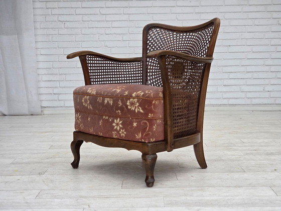 Image 1 of Poltrona danese, anni '50, velluto rosa salmone, rete metallica.