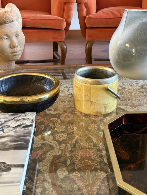 Image 1 of Mid-Century Cream Parchment Ice Bucket, Aldo Tura Italy 1950s