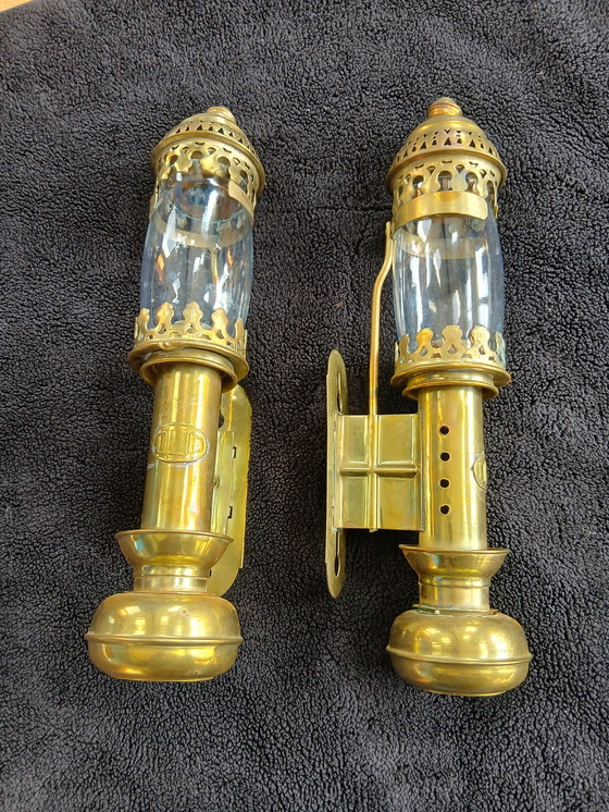 Image 1 of Luci da parete per vagoni ferroviari in ottone antico DLC