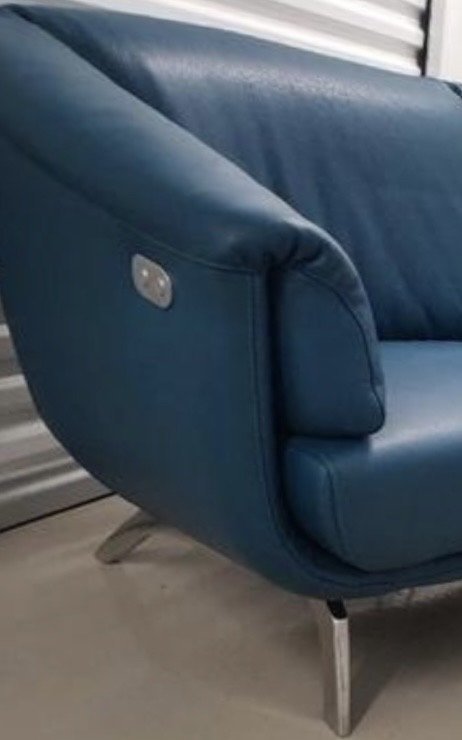 Image 1 of Leolux Ascana bank blauw leer, elektrisch verstelbaar