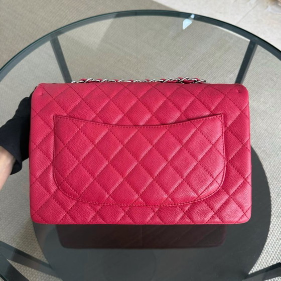 Image 1 of Borsa Chanel Classic Flap Jumbo - Caviar 30cm Single Flap Trapuntata Rosa Rosso Argento Hardware Serie 12