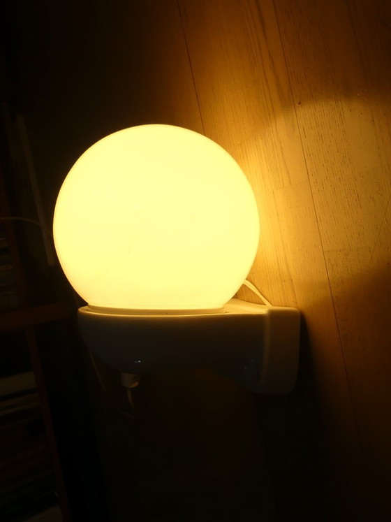 Image 1 of Ceramic sphere lamp, wall light, sphere lamp, white opal glass, 1930s, UK1aeb