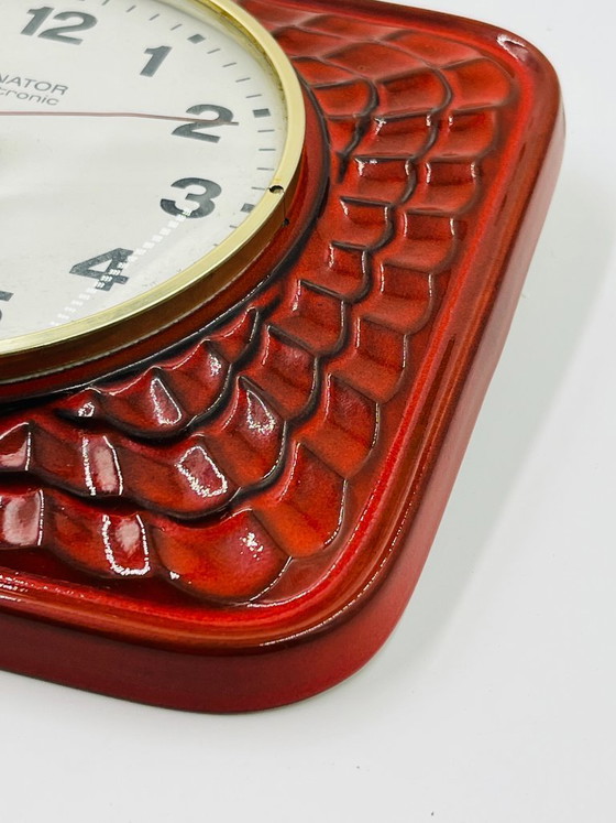 Image 1 of Vintage Senator wall clock, red glazed ceramic, 1970