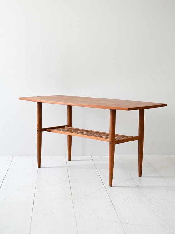 Image 1 of 1950s/60s Scandinavian Teak Coffee Table with Woven Shelf