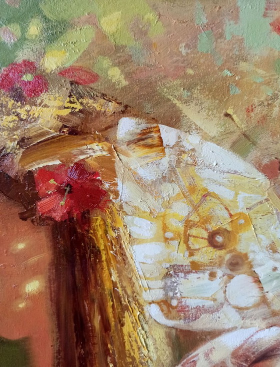 Original Oil Painting Abstract Figurative Girl Flowers Butterfly – Paintings & Drawings, Canvas (photo 11 of 12)