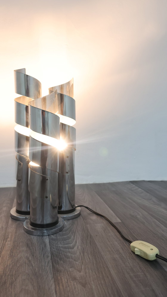 Image 1 of Max Sauze Spiral Chromed Steel Design Table Lamp Attr. 70s