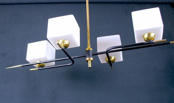 Image 1 of Coppia D'Appliques Doppie Nere e Ottone, Francia Mid-Century, Maison Arlus