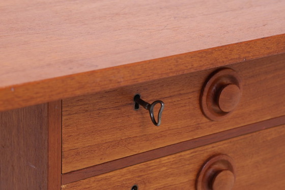 Image 1 of Vintage teak desk from the 60s | Mid - Century drawers work desk office desk table retro wood #07-70