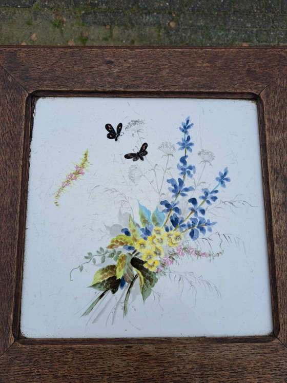 Image 1 of Antique Side Table, Tile Table, Plant Table with Tile