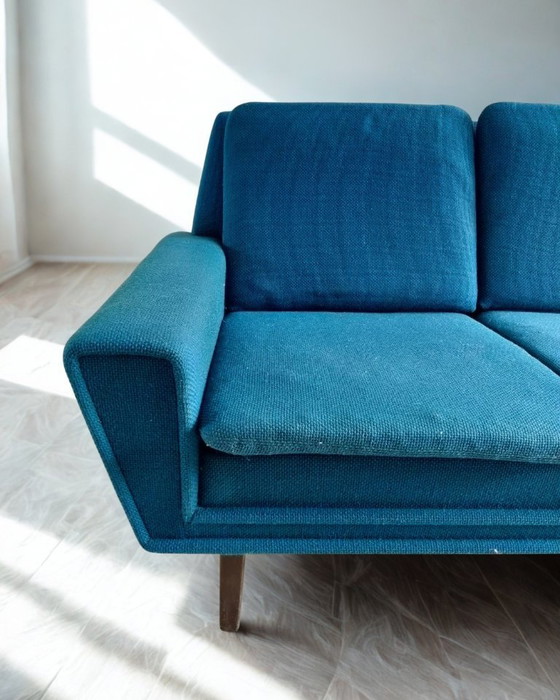 Image 1 of Met pijn in het hart: Complete zeldzame Deense Set | 4-Persoons Bank + Fauteuil | Petrol | Jaren '60