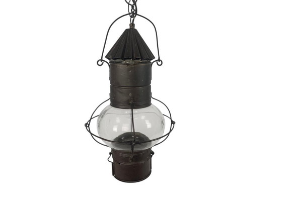 Image 1 of Lampada da nave - Lampada a petrolio - Lampada a sospensione - Rame - Vetro - Anni '50