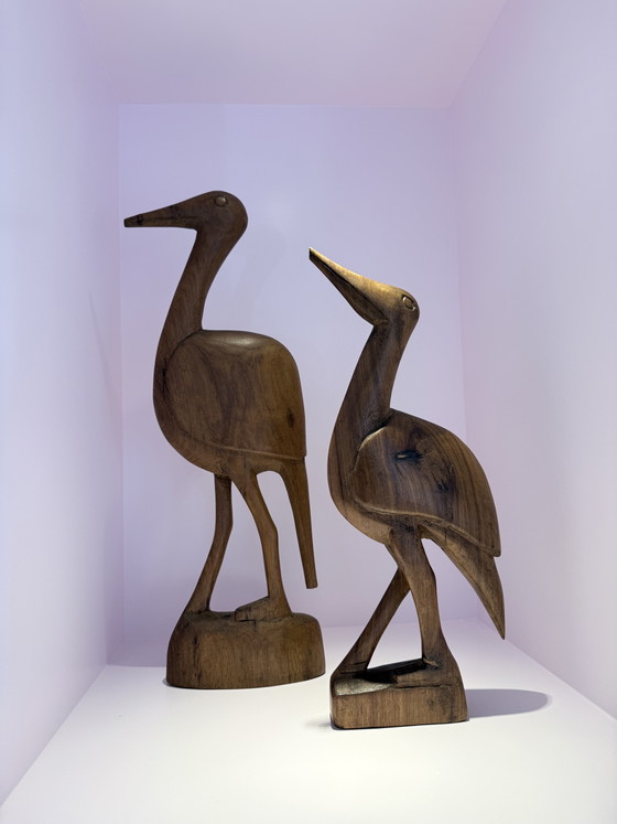 Image 1 of Beautiful set of XL mid-century wooden herons / cranes – 60s/70s