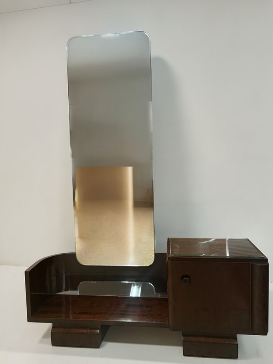 Image 1 of Streamline - Art Deco dressing table with beveled mirror and walnut burl veneer – Germany 1940s / 1950s