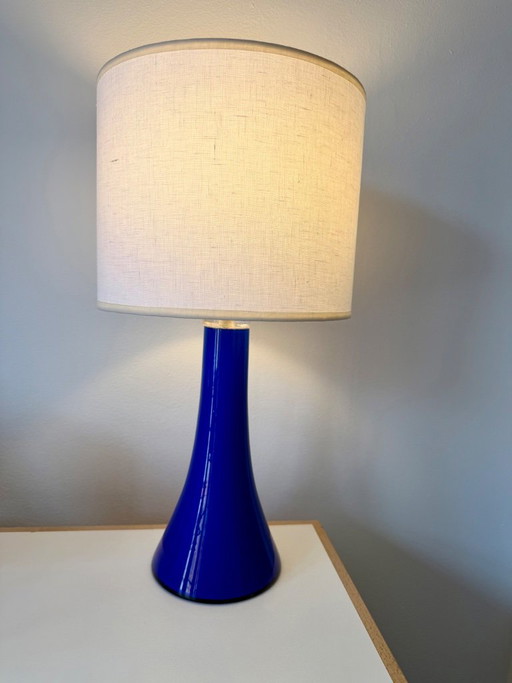 Blå Mid-Century Skandinavische Tischlampe von Gunnar Ander für Lindshammar Glassbruk