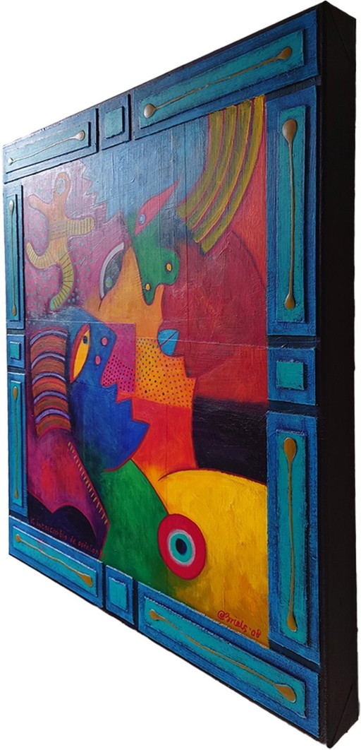 Origineel Schilderij Clemens Briels: "El Intercambio de Opiniones" (2008) - Gesigneerd & Certificaat!