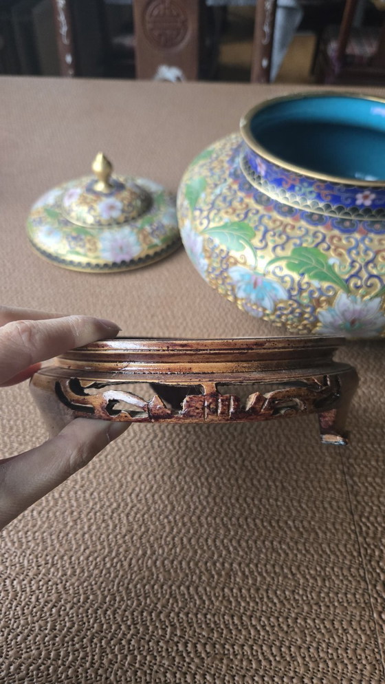 Image 1 of Chinese cloisonné pot met deksel