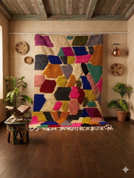 Image 1 of Alfombra Beni Ouarain hecha a mano: una pieza única de diseño bereber contemporáneo.