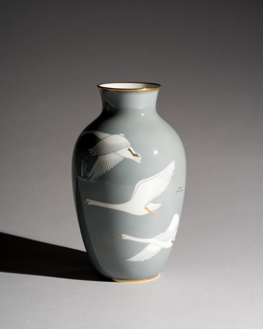 Rosenthal Germania "Cigni volanti" Vaso in porcellana lucida con dettagli in oro Selb 1951