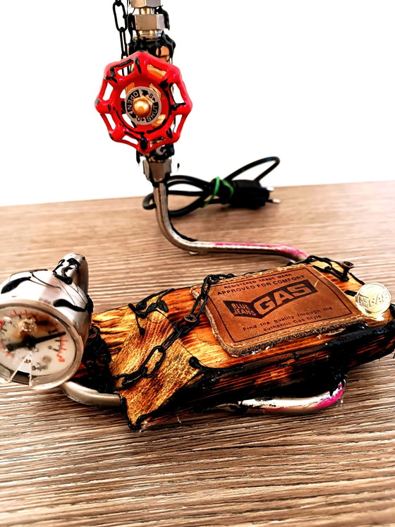 Industrial Table Lamp – Gas, Leather, Metal (photo 4 of 8)