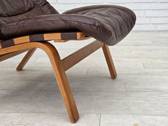 Image 1 of Anni '70, design danese di Farstrup, set di 2 poltrone, mobili in pelle, legno curvato.