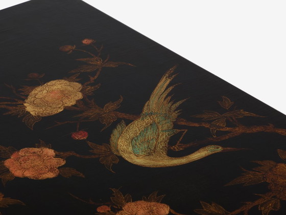 Image 1 of Maison Baguès bamboo brass chinese lacquered small coffee table 1950s