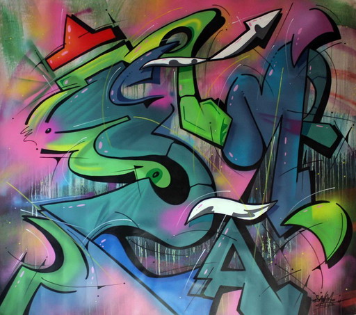 Originalgemälde von Saname – „100 Titel 88“ – Street Art – 107 x 117 cm