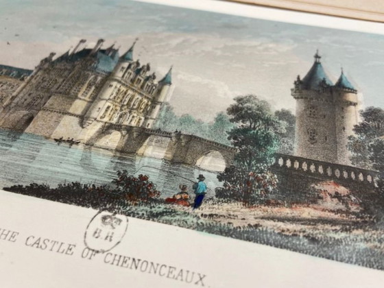 Image 1 of Antique Lithograph 1851 Château de Chenonceaux Sketch of Lady Chatterton
