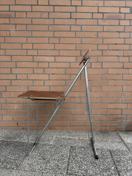 Vintage Minimalist Klapstoel / Architectenstoel – Modern Design – Fauteuils, Chrome, Wood (photo 8 of 15)