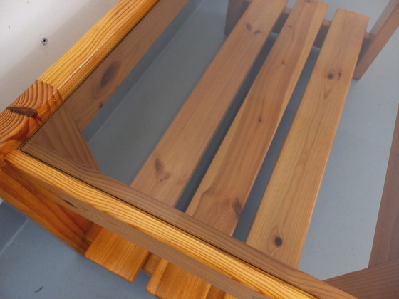 Image 1 of Vintage coffee table in pine and smoked glass from the 70s/80s