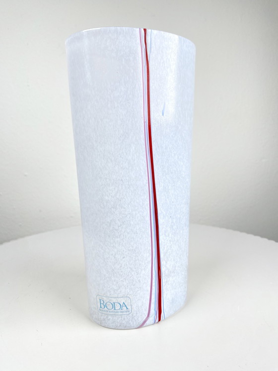 Image 1 of Vintage White Art Glass Vase by Kosta Boda - Bertil Vallien Rainbow Vase - Scandinavian Minimalist MCM Style Home Decor