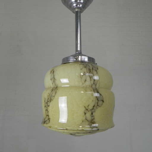 Art Deco pendant lamp with marbled glass shade, 1930s