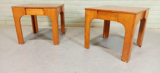Image 1 of Set van 2 Vintage houten bijzettafels