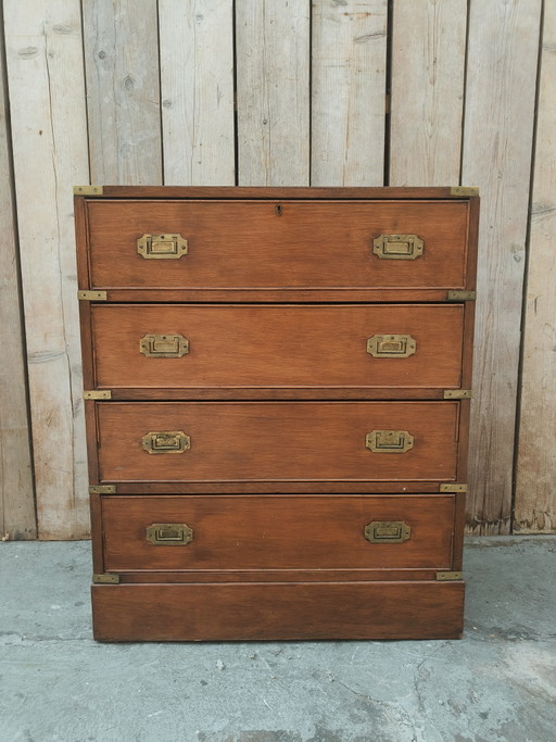 Cassettiera da scrivania antica vintage della Marina Militare Inglese – bureau, Leather, Wood